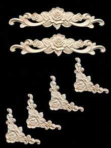 6pcs/Set Rose Flower Solid Wood Carved Wooden Decor, European Style Solid Wood Carved Wooden Decor, Unpainted Vintage Corner Flower Rose Flower Solid Wood Applique, Can Be DIY Painted For Decoration, Small Wooden Carved Applique, Triangular Wooden Corner Decor For Drawer, 3D Carved Exquisite Rose Flower Decorative Corner, Suitable For Furniture Cabinet Decoration, Decorating Drawer-Cabinet Door-Cornice-Cabinet-Photo Frame-Door Window-Furniture-Background Wall-Christmas-Halloween-Thanksgiving-Valentine's Day And Other Applique Decoration - A - View 11