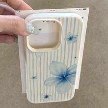 1 buah Casing Ponsel Bahan TPU Motif Bunga Garis-garis Biru Muda Kompatibel dengan iPhone 17 Pro Max/17/16 Pro Max/15/13/12/11/ S20 FE/A15/S24/A55/ Note 11/Note 12/Note 13 Pro Pelindung Lembut Anti Jatuh Cakupan Penuh - Putih - View 3