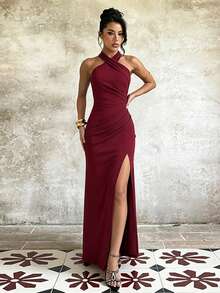 WOWDARK Summer Burgundy Elegant Women's Party Dress Wedding Autumn - Burgundy - View 5