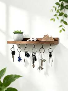 Floating Wooden Frame With Hooks | Handmade Entryway Storage Rack Suitable For Living Room Kitchen Hallway Wall-Mounted Storage Rack Display Shelf Organizer Decorative Storage Rack - View 2