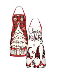 4pcs/2pcs Christmas Plaid Pattern Apron Set, Red Green Buffalo Check Xmas Truck & Reindeer Print Kitchen Cooking Baking Aprons For Holiday Party Decoration - Multicolor - View 9