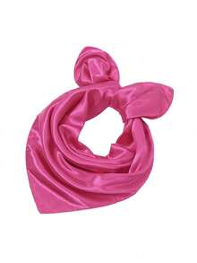 1pc Women's Solid Color Printed Square Silk Scarf Headscarf Decorative Scarf, Suitable For Daily Use - Hot Pink - View 2