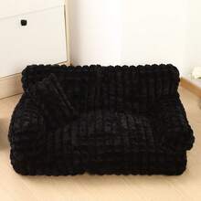 Thickened Reinforced Plaid Fleece Pet Sofa Bed, Comfortable Non-Slip Cat & Dog Resting Bed, Modern Indoor Furniture - Black - View 15