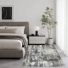 Latte&Fog Alfombras de 153 x 215 cm para Sala de Estar y Dormitorio,Moderna Abstracta Lavable, de Pelo bajo Antideslizante Estilo Boho para Sala de Estar, Oficina, Dormitorio(Negro 5x7ft) - Gris - Ver 4
