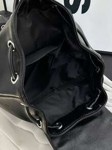 Dedoo Mochila con cordón,Decoración de remaches de unicolor,Doble bolsillo delantero,Gran capacidad,Mochila escolar,Campus universitario,Mochila de estudiante punk genial - Negro - Ver 11