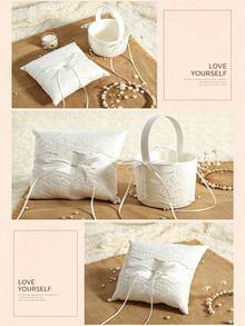 Wedding Flower Basket Ring Pillow, Large Ring Pillow - Wedding Lace Flower Basket Lace Pearl Ivory Ring Tray Wedding Party - View 8