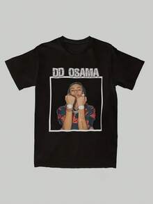Svart Hip-Hop T-shirt för män med djärvt DOA OSAMA-tryck & urban konst - Casual Streetwear Rundhalsad Sommar-T-shirt, Slitstark Maskintvättbar Design för Vardagskläder, Statem - Svart - Visa 1