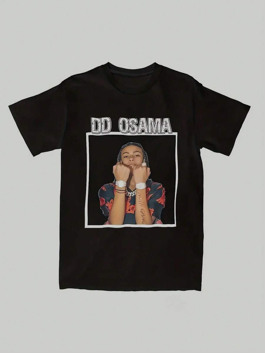 Svart Hip-Hop T-shirt för män med djärvt DOA OSAMA-tryck & urban konst - Casual Streetwear Rundhalsad Sommar-T-shirt, Slitstark Maskintvättbar Design för Vardagskläder, Statem - Svart - Visa 1