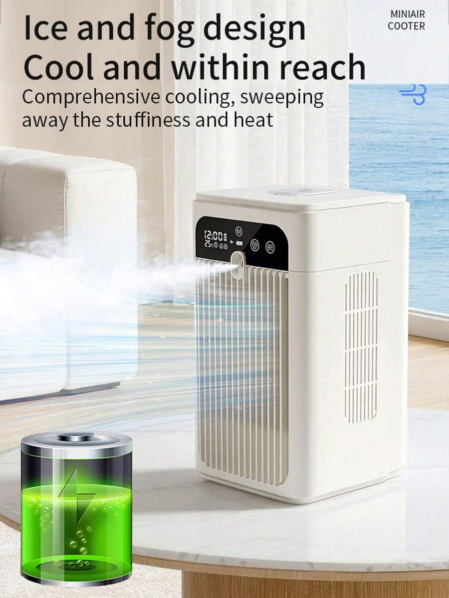 1台可攜式冷氣冷風扇 桌上型冷風扇 桌面加濕冷風扇 噴霧補水風扇 行動冷氣小風扇 學生電風扇 定時功能 3000mAh電池充電式冷風扇 安靜冷氣 適用於房間、車內、辦公室或戶外 低噪音運行 USB充電 簡易安裝 適合睡眠舒適