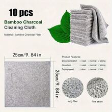 10pcs Super Absorbent Microfiber Cleaning Cloths, Thickened Quick-Dry Bamboo Charcoal Fiber Towels, Suitable For Car And Kitchen, Non-Greasy, Machine Washable - Grey - View 3
