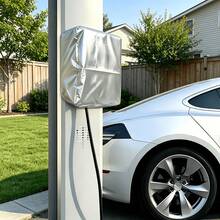 1pc Electric Vehicle Charging Station Cover - Black/Silver, Heavy Duty 300D Oxford Fabric, Drawstring Bottom Design, Suitable For Tesla Charger Base, EV Charger Plug, Flo EV Charger (Cover Only) - Multicolor - View 6