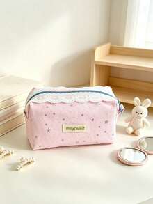 Lace Star Cosmetic Bag For Women Canvas Makeup Pouch Travel Toiletry Storage Organizer Zipper Makeup Bag For Lipstick Brushes Skincare Daily Vacation - Multicolor - View 4