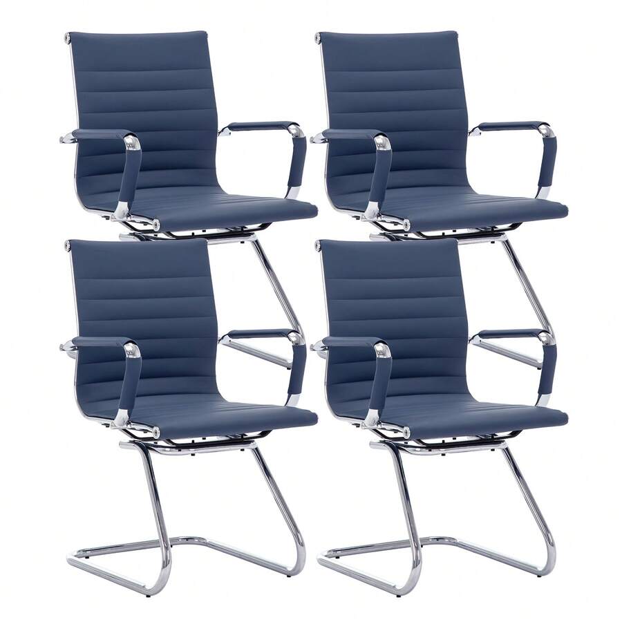 WAHSON OFFICE CHAIRS 4PCS PU Leather Office Chair Metal Frame Conference Chair For Meeting Room/Reception Area - 藍色四把 - 查看 1