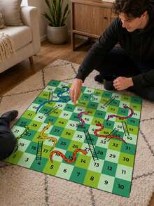 1件綠色格紋蛇梯棋遊戲墊，趣味聚酯纖維長方形地板遊戲布，印有數字方格與彩色蛇梯圖案，適合家庭聚會、遊戲之夜、課堂活動、生日派對、團體遊戲以及男孩女孩骰子遊戲 - 彩色 - 查看 14