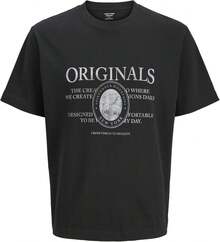 Black Crew Neck Old Fashion Text Pattern Print Unisex Daily Vintage Letter Tops Lightweight Basic Cotton Top - 黑色 - 查看 5