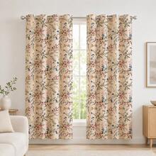 NOSBEI 2pcs Grommet Top + 3pcs Rod Pocket Faux Linen Multi-Color Wildflower Vine Curtain Set, Sheer Semi-Transparent Window Decor, Suitable For Bedroom Kitchen, Romantic Country Home Decor - Multicolor - View 16