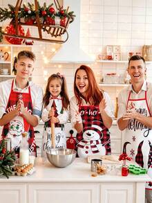 4pcs/2pcs Christmas Plaid Pattern Apron Set, Red Green Buffalo Check Xmas Truck & Reindeer Print Kitchen Cooking Baking Aprons For Holiday Party Decoration - Multicolor - View 2