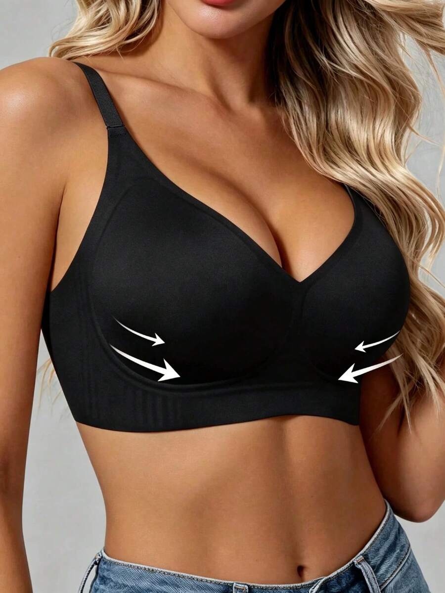 Seamless Wireless Lift Bra, Detachable Soft Cups, Lightweight Unpadded, Suitable For Daily Wear And Home - Black - View 1