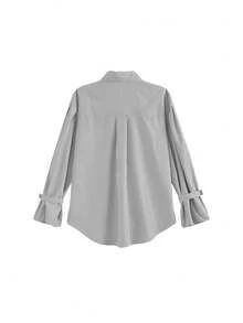 Korean Style Autumn Design Niche Fine Striped Loose Fit Shirt Women Minimalist Versatile Long Sleeve Top - Black - View 6
