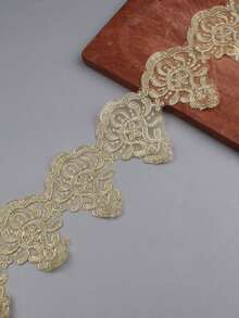 XDH1589 刺繡蕾絲飾邊布料，適用於手工 DIY 婚紗、窗簾、桌巾、婚禮舞台裝飾 - 金色 - 查看 4