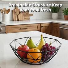Heavy Duty Metal Fruit Basket Storage Rack, Space-Saving, Suitable For Kitchen, Refrigerator, Pantry, Dining Table Countertop Storage - Sturdy Rectangular Design, Modern Kitchen Supplies | Durable Structure, Fruit Bowl - Black - View 11