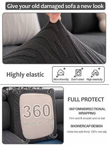 1 pièce Housse de canapé élastique jacquard anti-salissure toutes saisons, style moderne antidérapant anti-griffures de chat, protecteur de canapé universel quatre saisons, housse de canapé pour salon, convient aux canapés en L et 1/2/3/4 places, Halloween, Noël, automne, hiver - Texture écorce - Gris foncé - Voir 7
