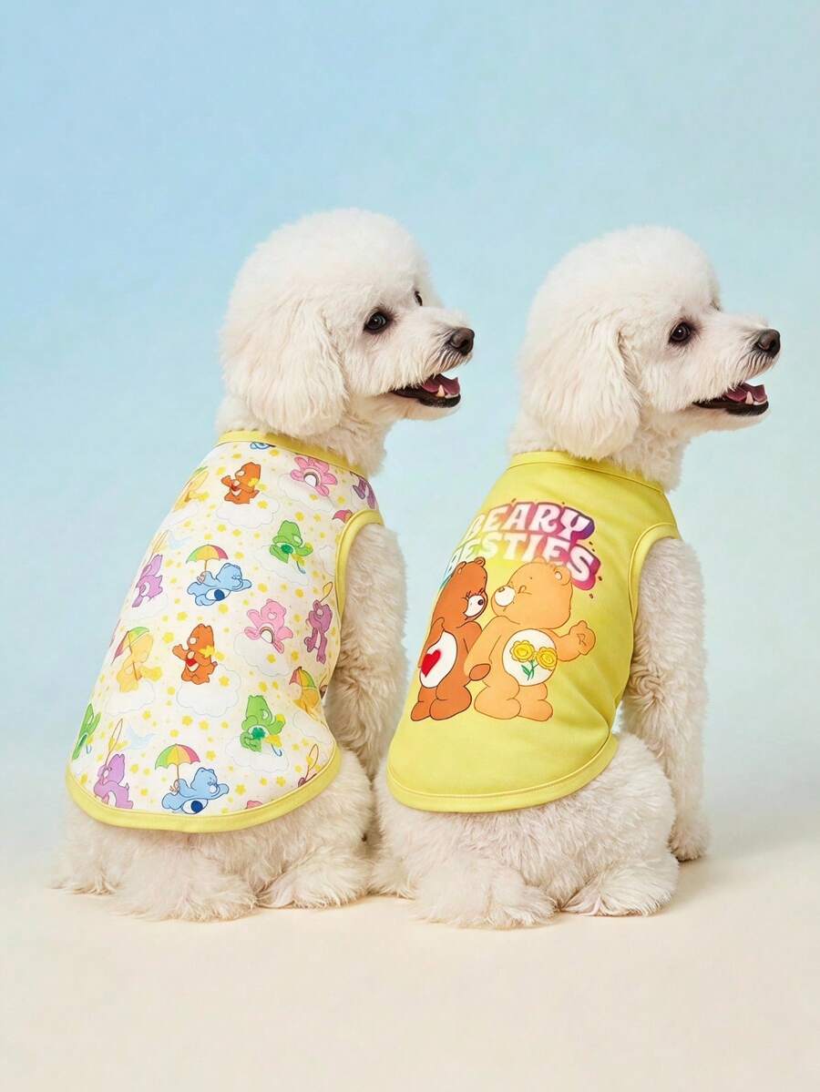 Care Bears X PETSIN PETSIN 1件彩色愛心熊卡通印花寵物背心,親膚透氣感,休閒夏季風格,適合小型貓狗通用,讓您的寵物整天保持涼爽可愛 - 彩色 - 查看 1