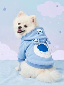 Care Bears X PETSIN 1件熊圖案藍色可愛立體耳連帽衛衣，適用於貓狗，毛絨保暖舒適，適合室內慵懶休息或寒冷戶外散步 - 藍色 - 查看 1