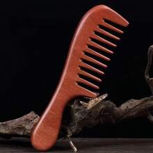 1pc Long Wide-Tooth Red Sandalwood Massage Comb, Anti-Static, Long Hair Massage Wooden Comb, Perfect For Curly, Straight And Long Hair - A - View 9