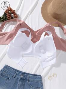 2pcs Jelly Glue Wireless Plus Size Bra With Adjustable Wide Strap, Seamless Back Closure With 4-Row Hooks For Enhanced Support And Cup Stability, Suitable For Commuting, Daily Wear, Home, Sports And Multiple Occasions, Plus Size Women's Bra - Multicolor - View 4