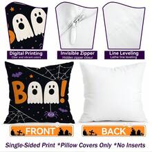 4pcs Cartoon Fun Halloween Pattern Single-Sided Printed Pillow Covers/Cushion Covers, Multi-Scene Atmosphere Decoration Pillow Covers Suitable For Living Room Sofa Bedroom, Without Pillow Insert, 40x40cm/45x45cm/50x50cm - Multicolor - View 4