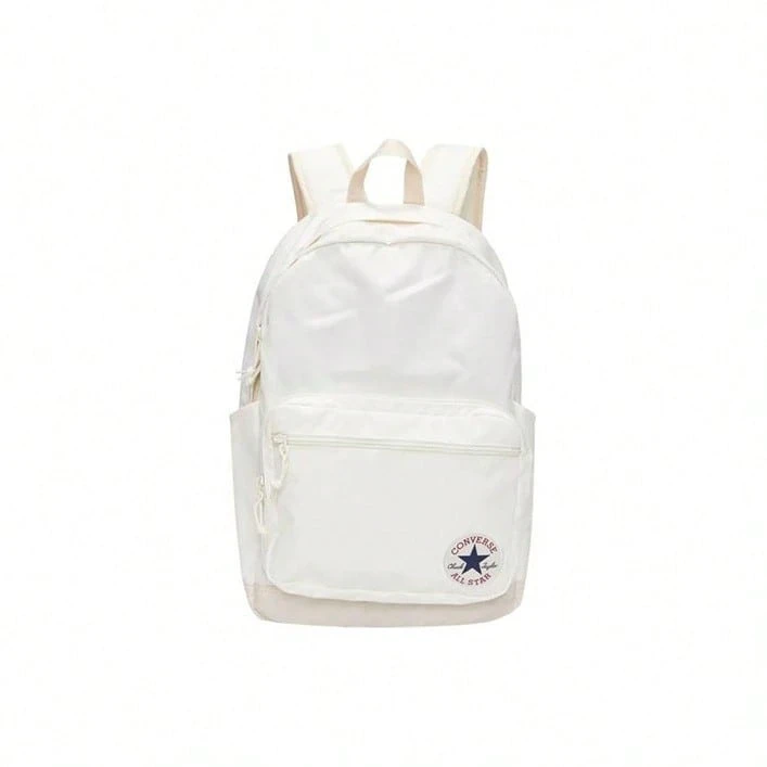 Converse Logo Solid Color Large Capacity Polyester Fiber Backpack Unisex Couple Style White - White - View 1