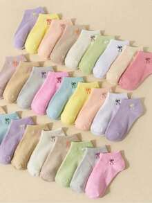5/8/10Pairs New Bowknot Fashion Cute Candy Color Solid Color Boat Socks, Back-To-School Season Student Sports Short Socks - Multicolor - View 2