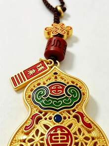 1pc Alloy Enamel Gourd Keychain, Vintage Chinese Style Lucky Blessing Wealth Pendant, Braided Rope Key Ring, Car Bag Charm, Holiday Gift Accessory - Multicolor - View 7