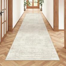 Alfombra de pasillo antideslizante para dormitorio, alfombra lavable con reverso de goma - Alfombra suave de pelo corto para cocina, lavandería, baño (61 x 244 cm, beige/marfil) - Beis - Ver 2