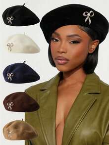 1pc Detachable Pearl Beret Hat For Women, Autumn/Winter Korean Style Lady Pumpkin Beret, Japanese Casual Wool Warm Hat - Multicolor - View 15