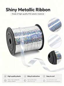 250 Yards Silver Laser Cut Wrinkled Ribbon, Shiny Metallic Curly Balloon String, Suitable For Crafts, Gifts And Decoration, Ideal For Weddings, Gift Wrapping, Birthday Parties, Christmas, Halloween, Banquets And Room Decor - Shiny Laser Ribbon - View 5