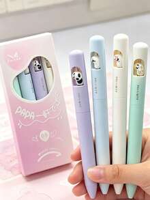 4/1pc Papa Rotating Neutral Pen, CS Pen Tip Black Gradient Color Quick-Dry Stationery, Ins Style Student Signature Pen, First Day Of School - Multicolor - View 2