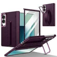 VIETAO 時尚設計相機支架手機殼，適用於 Galaxy Z Fold 4 5 6 7 8 Ultra，便攜式腕帶手機保護套 - 酒紅色 - 查看 8