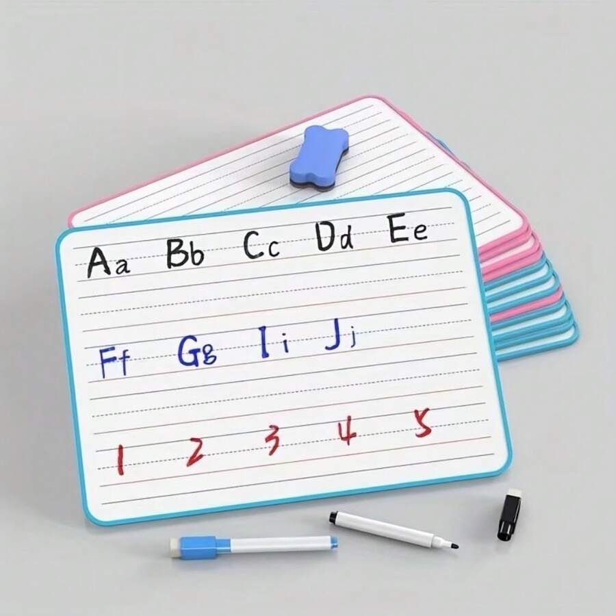 Doppelseitiges Whiteboard, eine Seite mit 4-Linien-3-Raster und eine Seite leer, abwischbar und wiederverwendbar, tragbares Schreibbrett für Schüler, Klassenzimmer, Zuhause, Kritzeleien, Englischschreiben, Memo und Notizen, geeignet für Zuhause und Homeoffice - Doppelseitiges Whiteboard - Übersicht 1