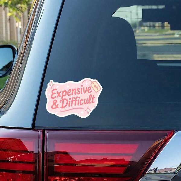 Cute Pink Cartoon Text Pattern Car Sticker, Lovely Lettering Graphic Auto Decor Decal, Star Element Quote Print Vehicle Window Ornament, Fashion Decorative Accessory For Car Interior & Exterior