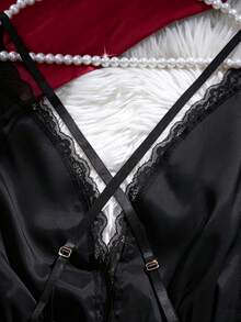 Women's Sexy Lingerie Cross Strap Deep V Open Crotch Jumpsuit Comfortable Satin Elegant Cute Sexy Teddy Home & Outdoor Wear - Black - View 5