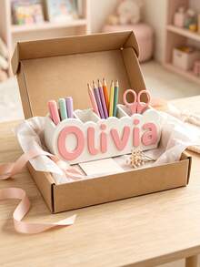 Personalized Name Desk Organizer, 3D Printed Pencil Holder, Kids Room Decor - Multicolor - View 2