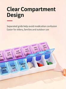 3/2/1pc Double Row 14 Compartment Medicine Box, 7-Day Large Capacity Portable Dispensing Device. Removable Partition Allows For Adjustable Medication Compartment Space. Lightweight And Compact, Suitable For Travel And Daily Outdoor Use. - Multicolor - View 3