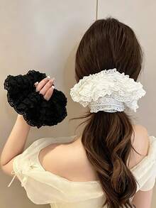2PCS New French Style Premium Multi-Layer Lace Scrunchies, Large Hair Ties For Women, Ponytail Hair Accessories, Soft Slouchy, Exquisite Hair Decor - Multicolor - View 4