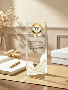 1pc Customized Engraved Acrylic Trophy, Personalized Logo Text Award, Corporate Employee Recognition Gift, Business Achievement Appreciation Desktop Trophy - Multicolor - View 14