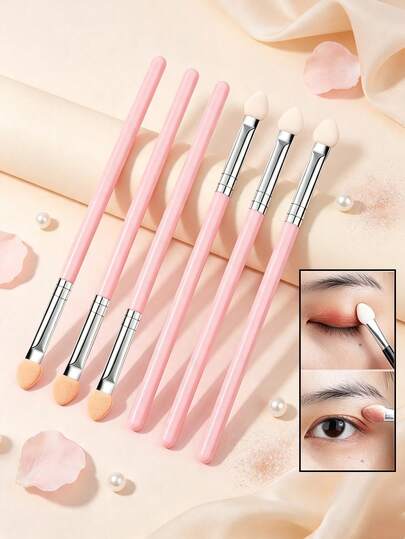 5/20/50 Pcs 3-In-1 Sponge Eyeshadow Applicator Stick, Soft Sponge Tip & Plastic Handle, Multi-Functional Eye Makeup Tool For Smooth Eyeshadow Blending, Eyebrow Grooming & Spoolie, Portable Budget Beauty Giveaway For Home Salon Travel Daily Use