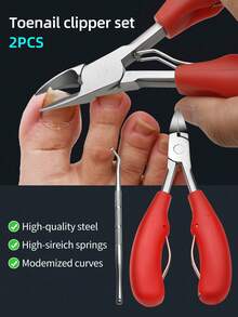 1pc Toenail Clipper, Thick Nail Cutter Or Ingrown Nail Tool, Stainless Steel Pointed Toenail Scissors, For Adults, Rubber Handle, Red - Red - View 1