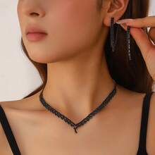3pcs Bridal Jewelry Set, V-Shaped Design Korean Style Diamond Necklace, Earrings, Copper Material, Suitable For Formal Occasions, Party Dresses, Weddings, Daily Wear (Suitable For Valentine's Day/Carnival) - Multicolor - View 11