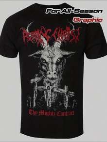 Men'S Heavy Metal Graphic T-Shirt - Black Band Tee Featuring Red Text - Breathable Shirt Suitable For Concerts And Daily Wear - Versatile Casual Rock - 黑色 - 查看 1